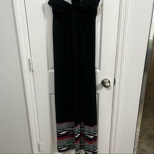 NWT Soma strapless/halter tie maxi dress black boho style hem border